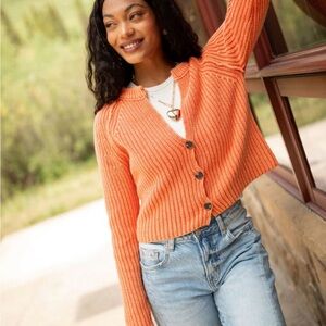 🍁 🍂 Livvy Long Sleeve Washed Orange Cardigan Size Small